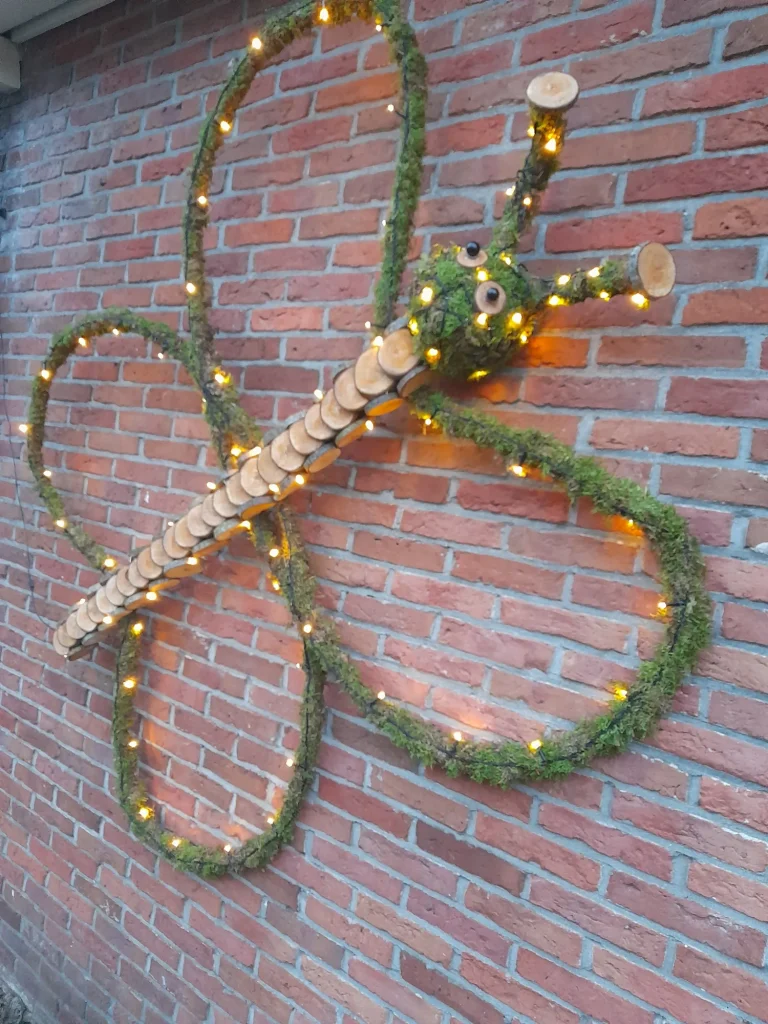 Verlichte libelle van dennengroen aan de muur – Bloem en Atelier Floriante